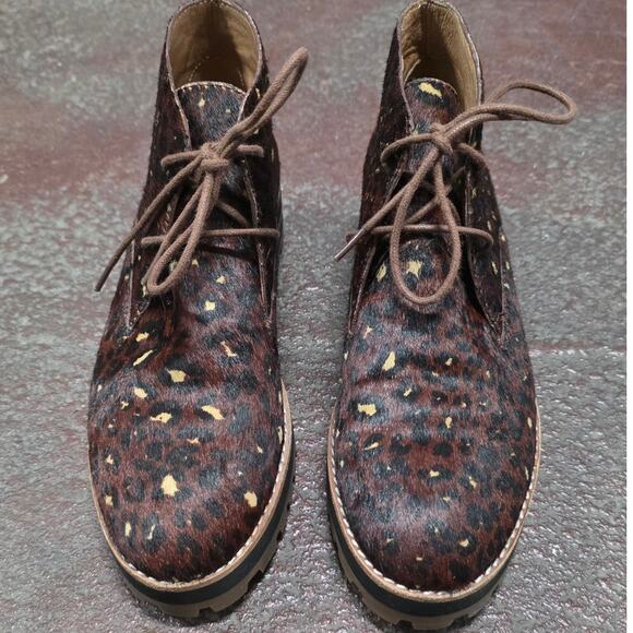 Madewell Boot Wren Painted Leopard Calf Hair Ankle Lace Up Women Size 6.5 MA484 - Picture 2 of 12